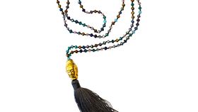 "Buddha Mala" bunt/dunkelblau mit 108 Glasperlen 58cm