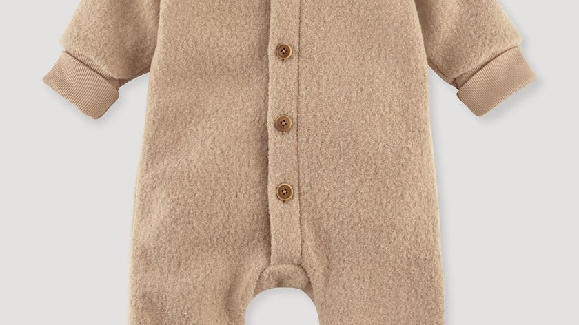 hessnatur Baby Wollwalk-Overall mit Jerseyfutter aus Bio-Merinowolle - beige - Größe 98/104