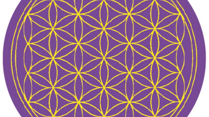 Aufkleber "Blume des Lebens" Komplementärfarben, violett-gelb 9,5cm