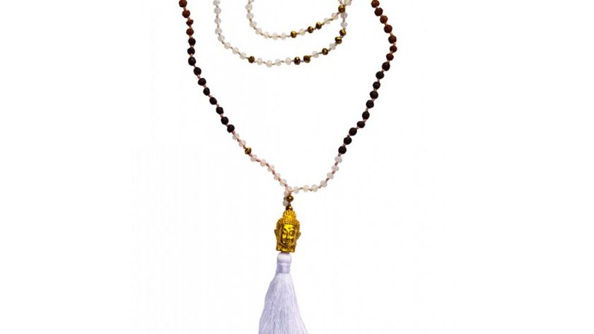 "Buddha Mala" weiss mit Glasperlen, Lavasteinen und Rudraksha 58cm