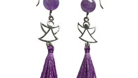 Ohrhänger "Engel" 1,2cm Silber 925 mit Amethyst-Perle und  Lila Quaste, 5,5cm