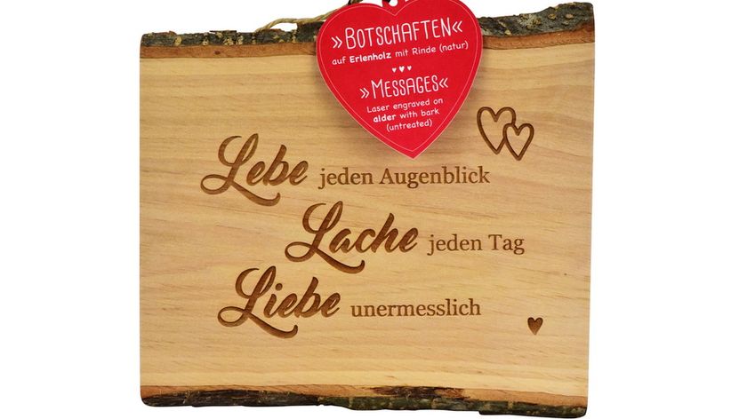 Erlenholzbrett mit eingraviertem Spruch - \"Lebe - Lache - Liebe ...\"""