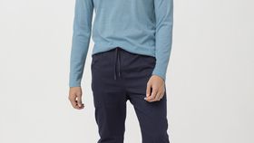 hessnatur Langarmshirt aus Bio-Merinowolle - blau - Größe 50