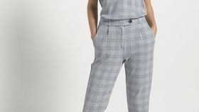 hessnatur Damen Karierte Jersey-Hose aus Bio-Baumwolle - blau - Größe 38