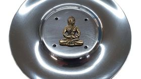 Räucherstäbchenhalter "Buddha" Messingrelief auf Metall rund 10cm