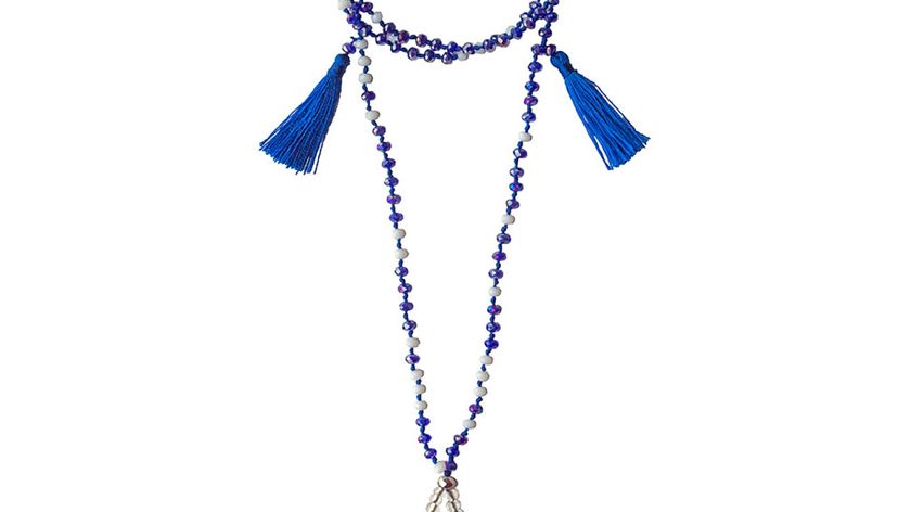 Chakra Mala "Ajna Chakra" Glasperlen, Metall (Nickelfrei) blau/ weiß 48cm